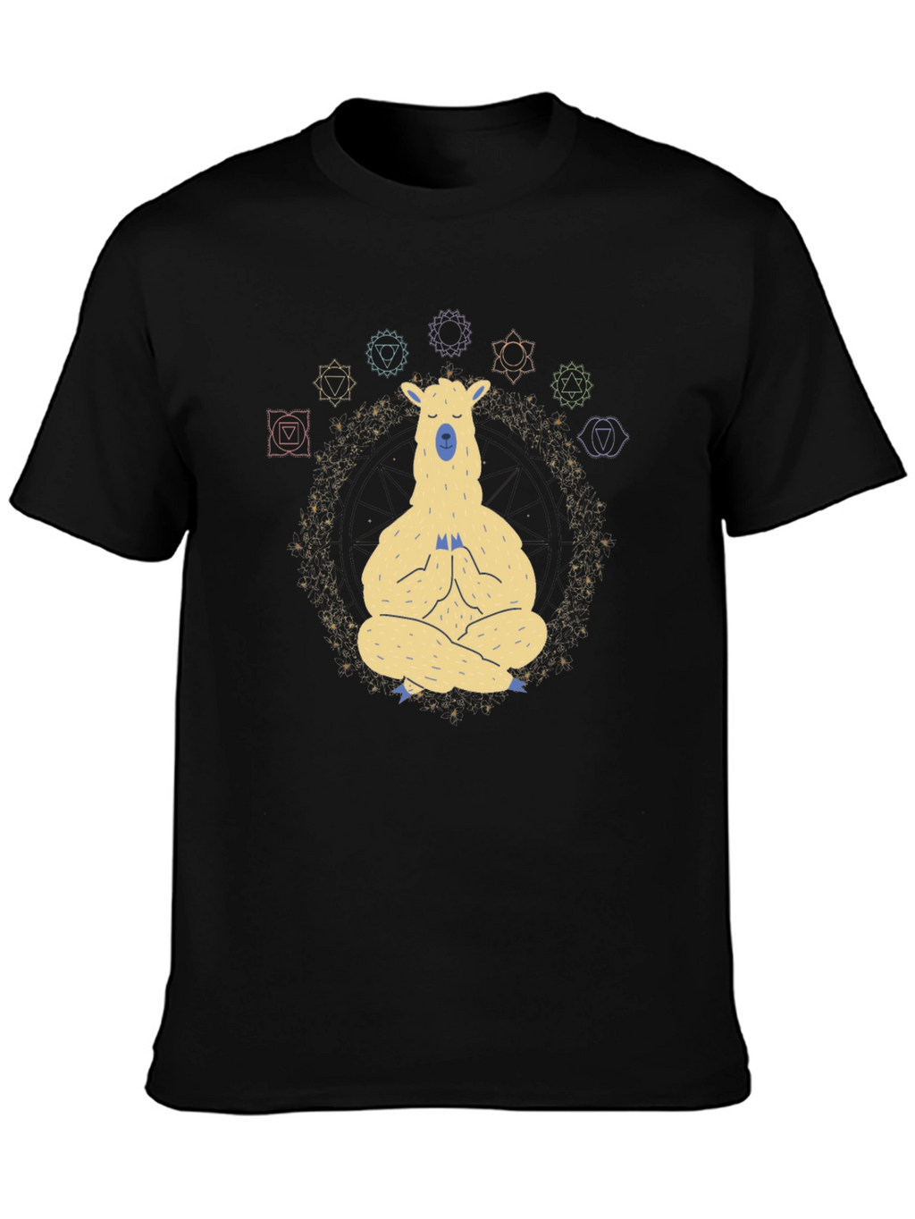 Meditating Llama Chakra T-Shirt - Black