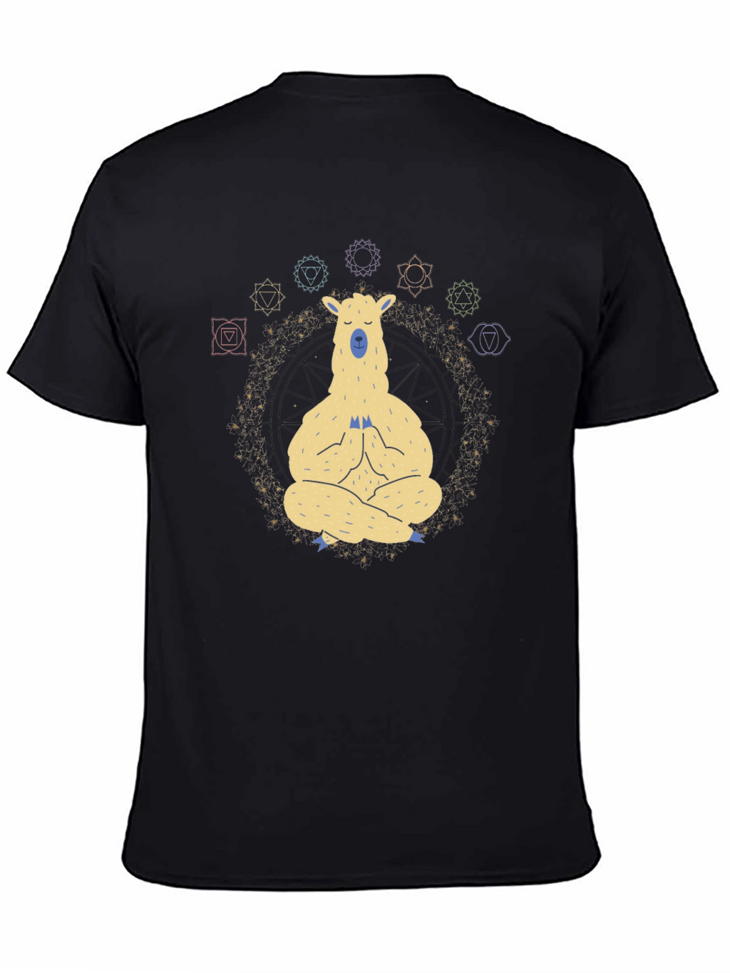 Meditating Llama Chakra T-Shirt - Black
