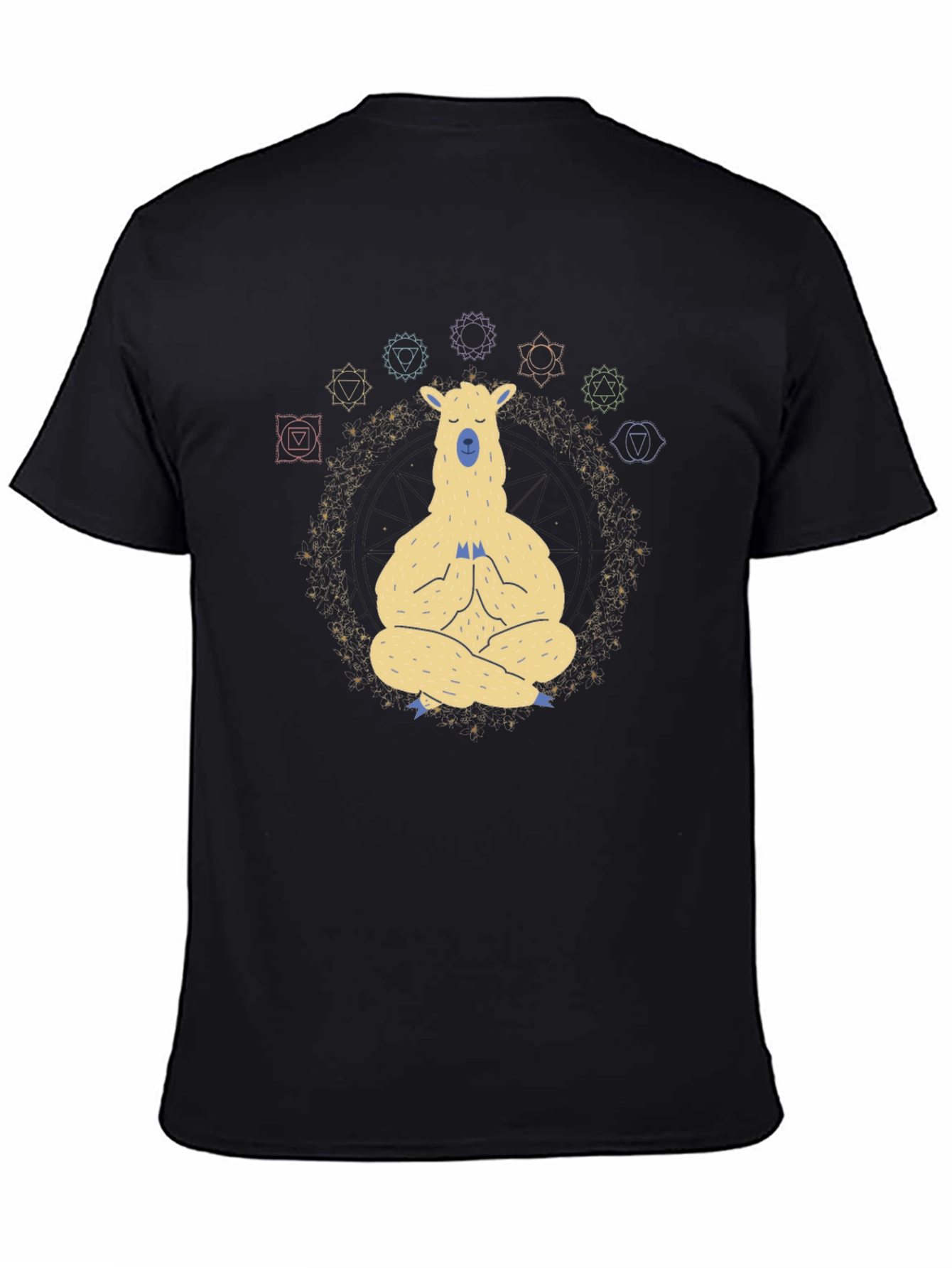 Meditating Llama Chakra T-Shirt - Black