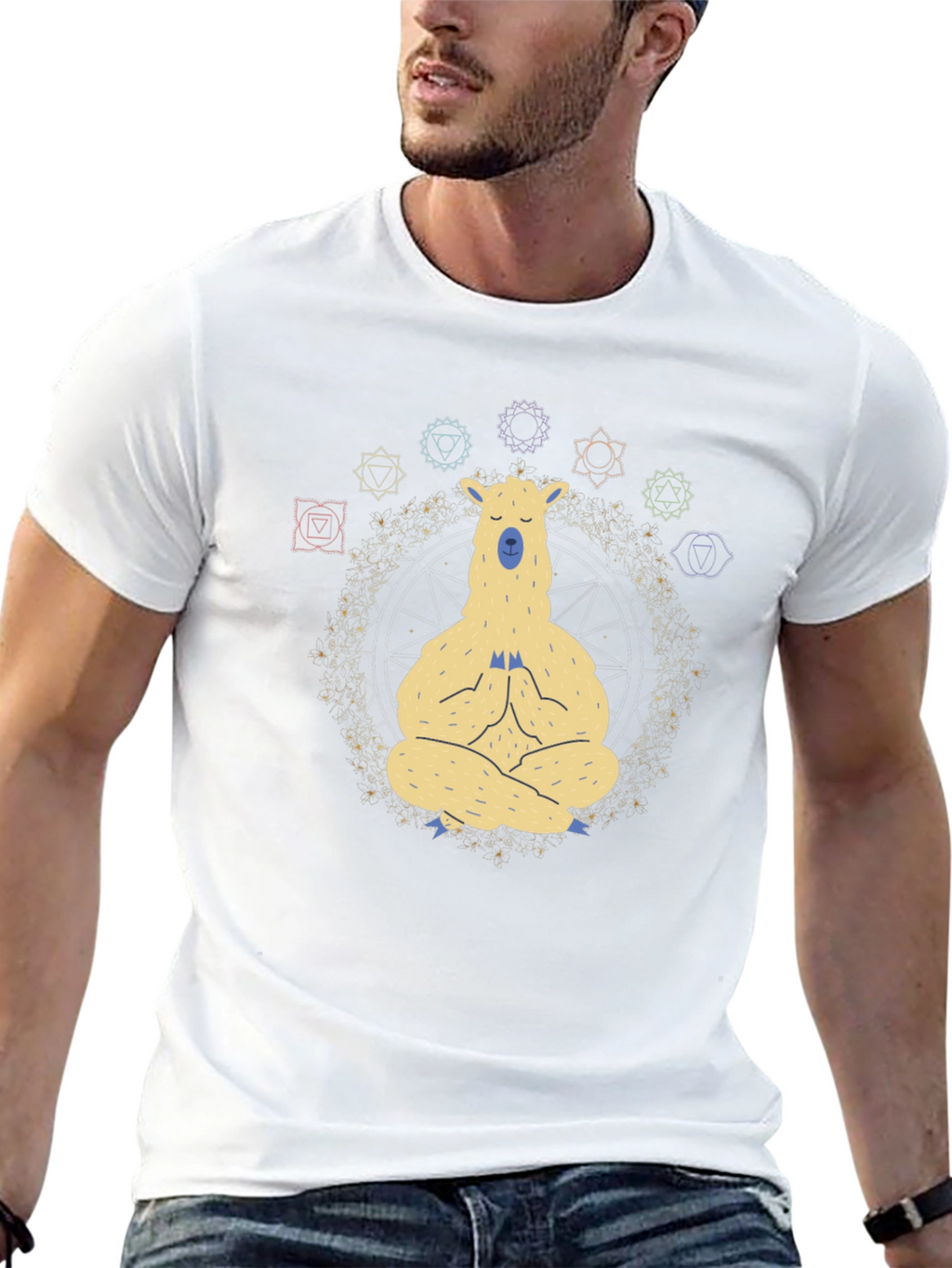 Meditating Llama Chakra T-Shirt - Black