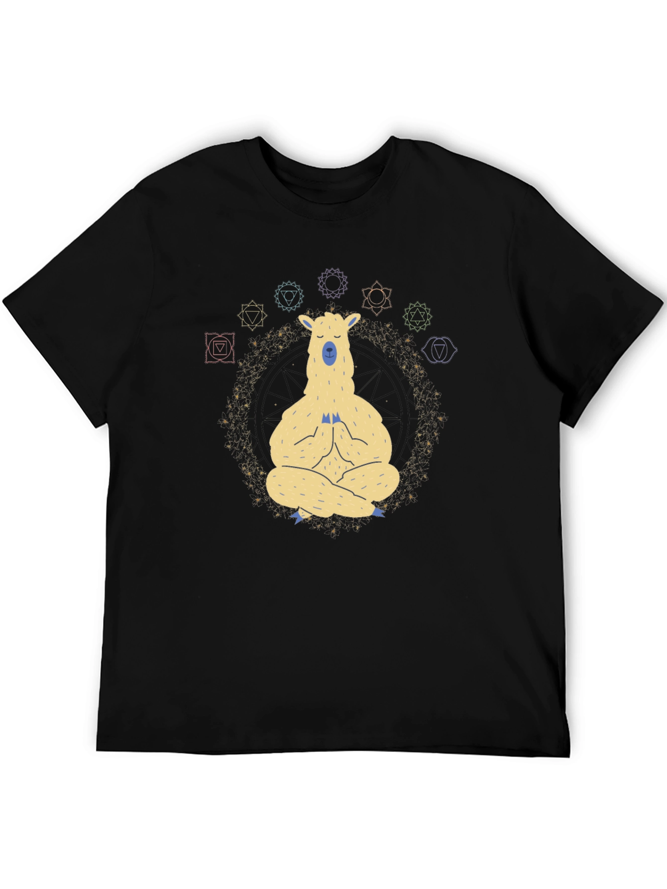 Meditating Llama Chakra T-Shirt - Black