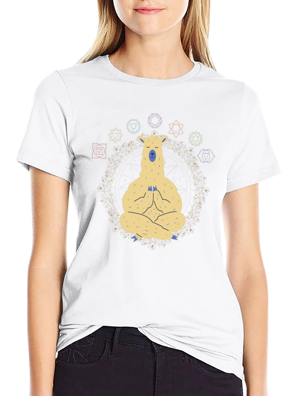 Meditating Llama Chakra T-Shirt - Black
