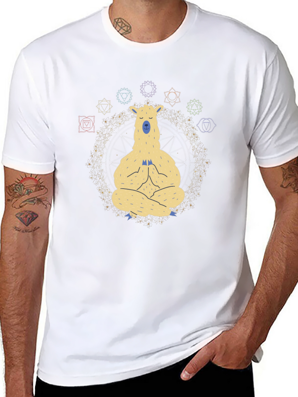 Meditating Llama Chakra T-Shirt - Black