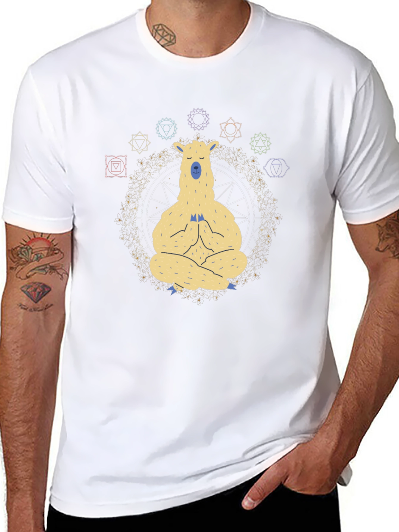 Meditating Llama Chakra T-Shirt - Black