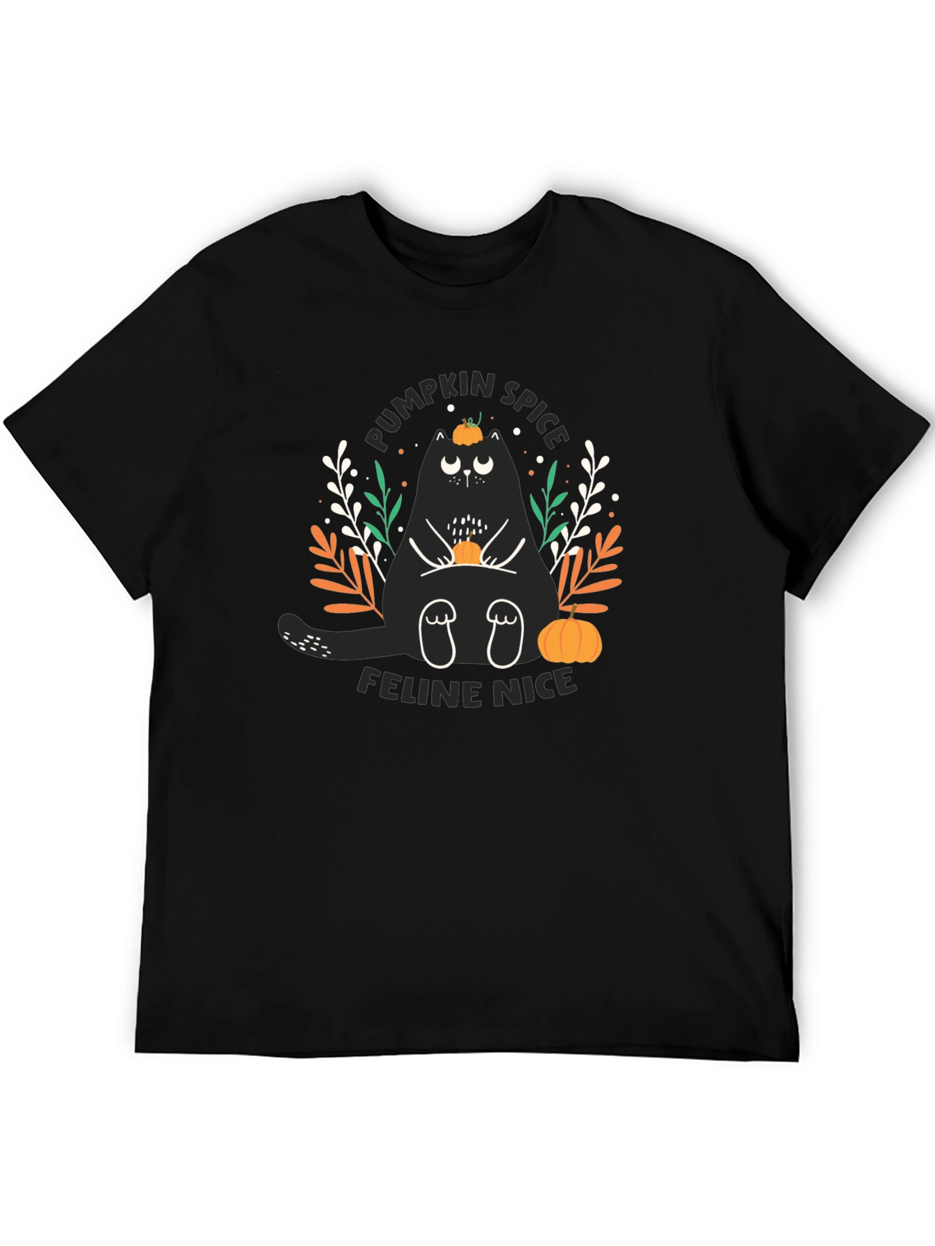 Pumpkin Spice Feline Nice Black T-Shirt