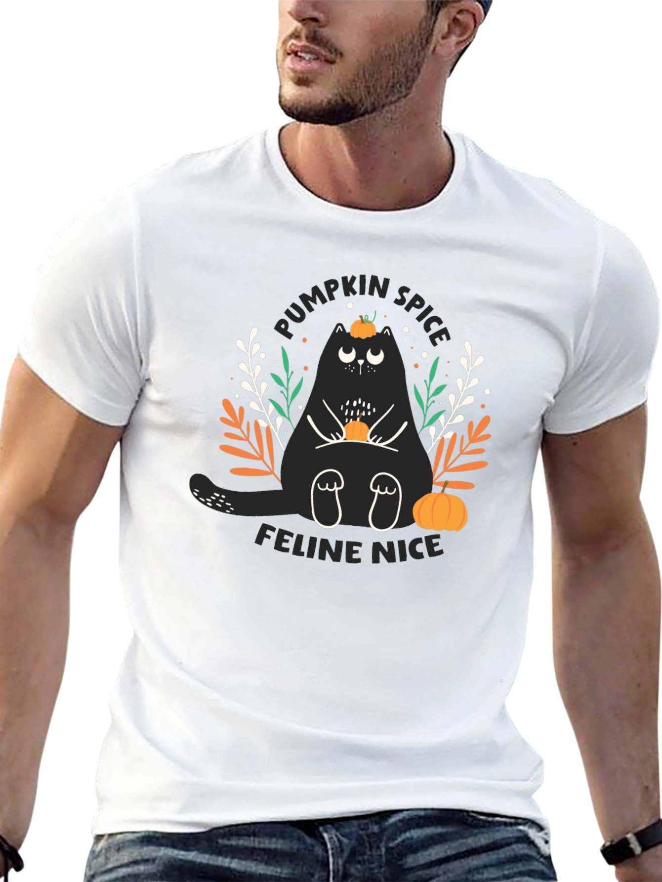 Pumpkin Spice Feline Nice Black T-Shirt