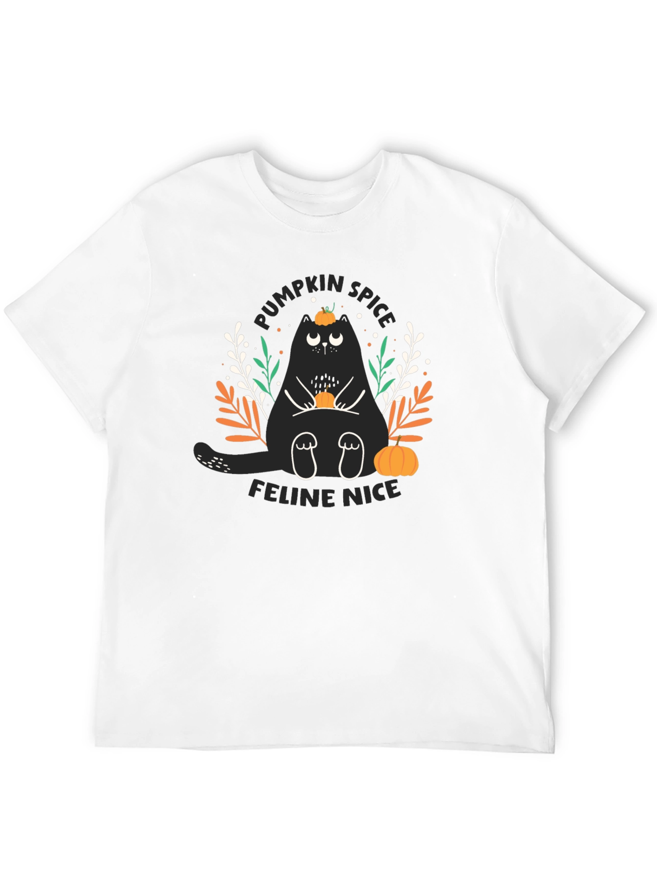 Pumpkin Spice Feline Nice Black T-Shirt