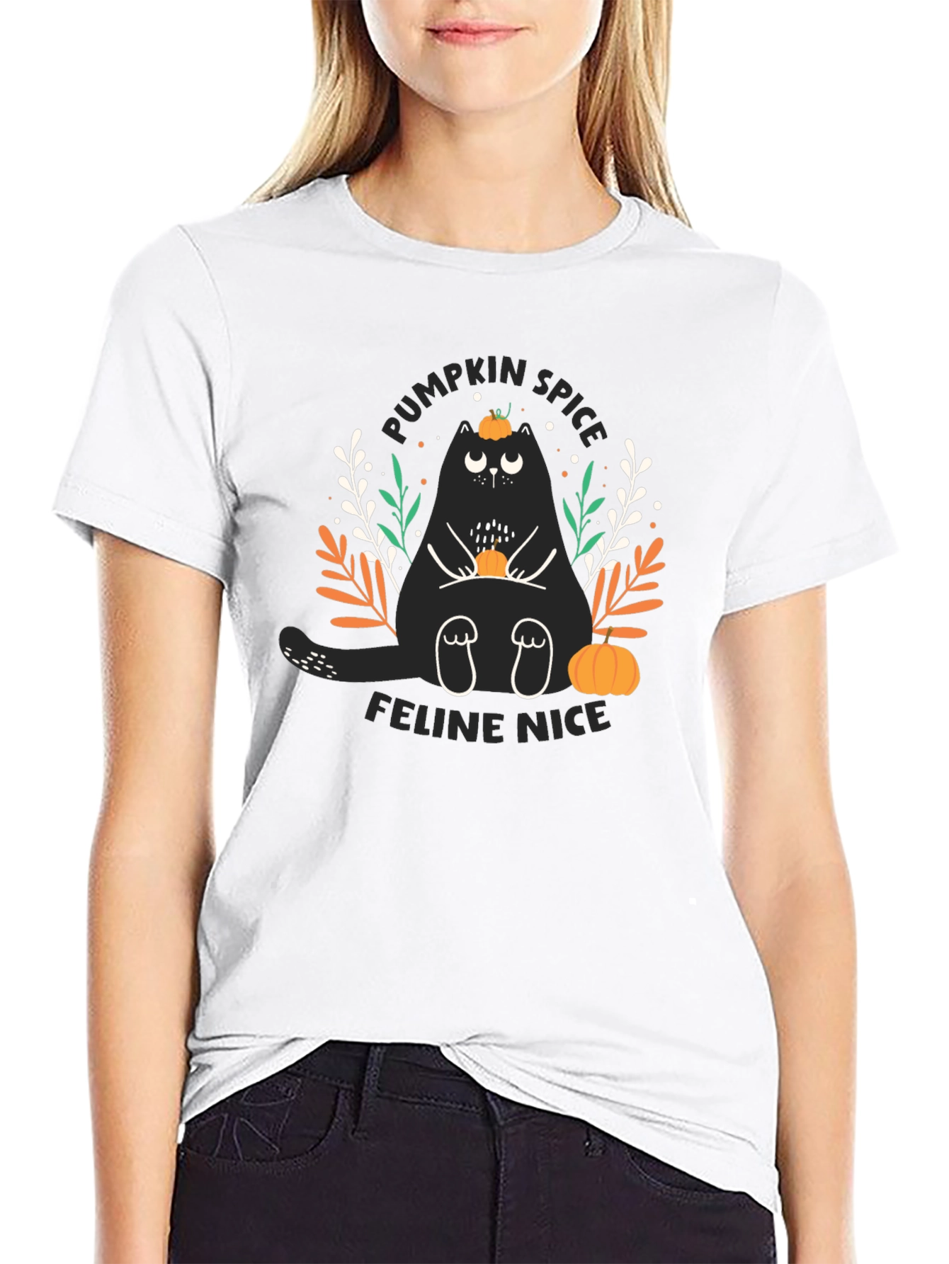 Pumpkin Spice Feline Nice Black T-Shirt