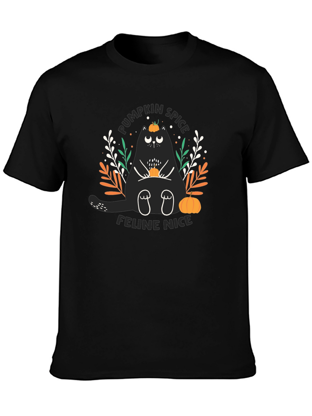 Pumpkin Spice Feline Nice Black T-Shirt