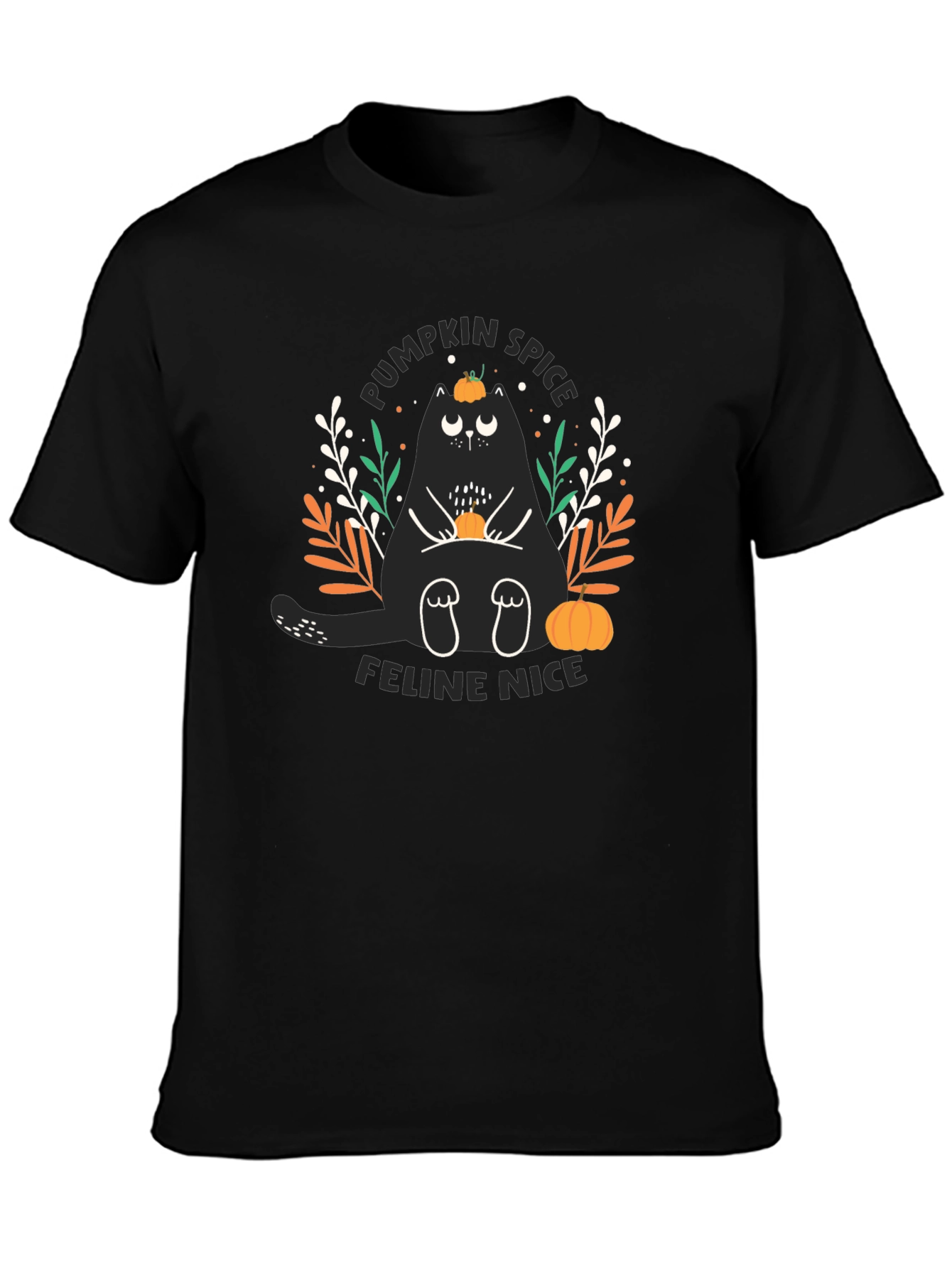 Pumpkin Spice Feline Nice Black T-Shirt