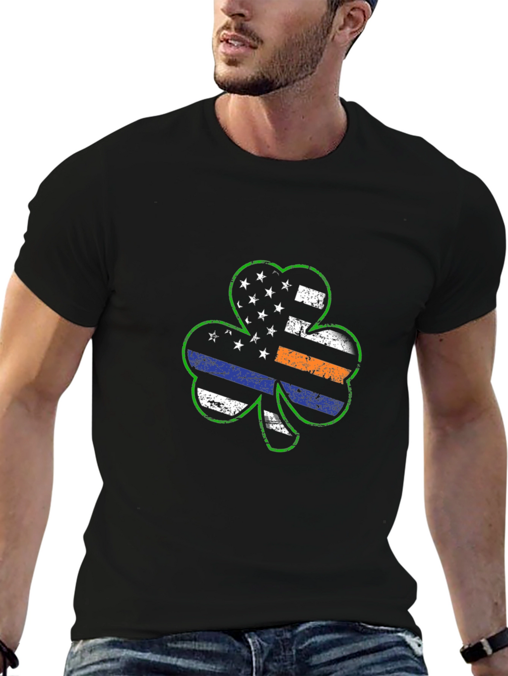 Shamrock American Flag Thin Line Graphic Tee