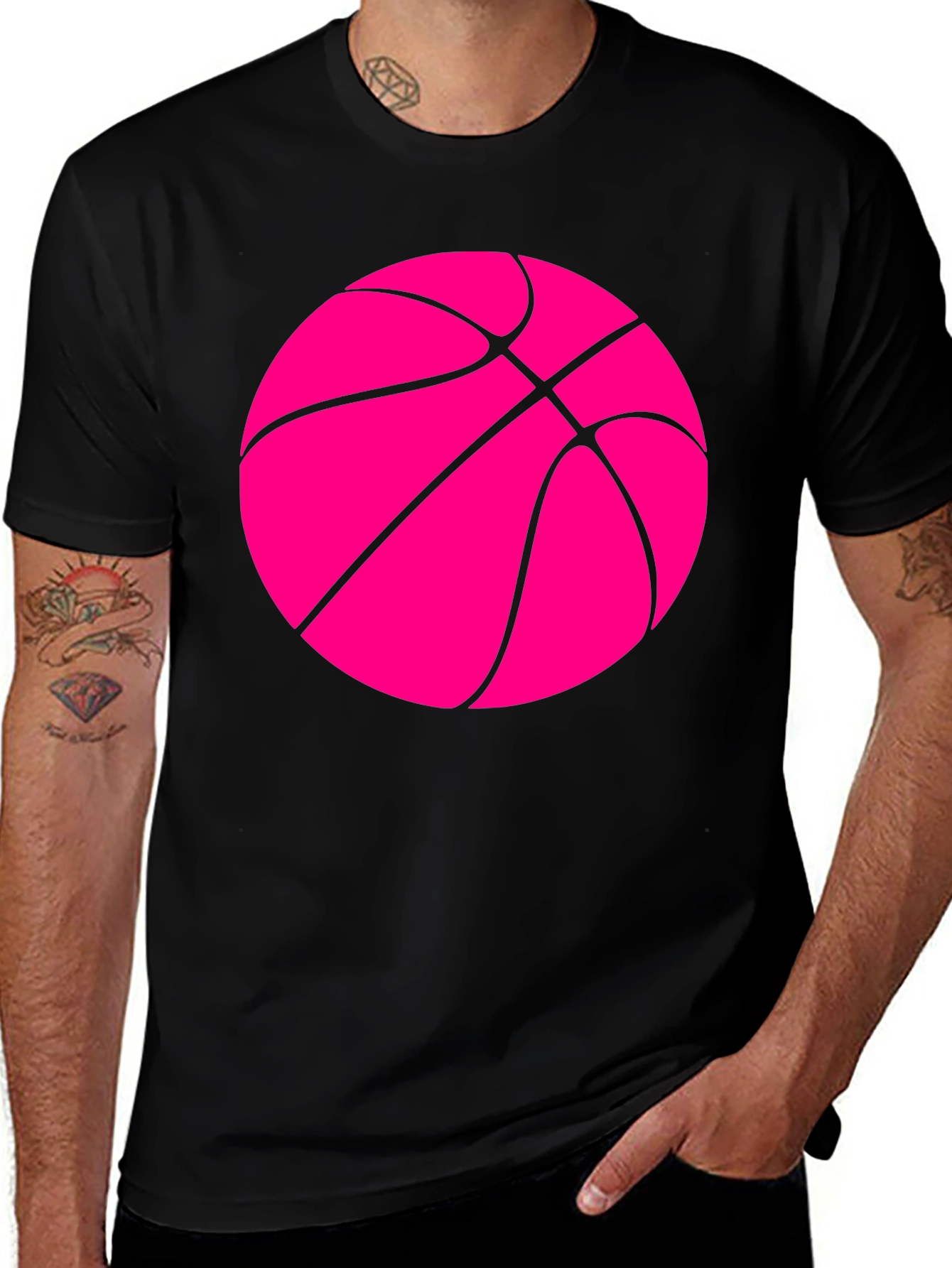 Basketball Graphic Tee - Hot Pink Ball on Black