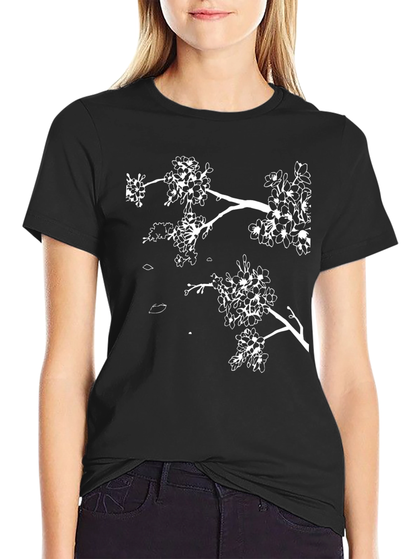 Black Blossom Tee - Minimalist Floral Design