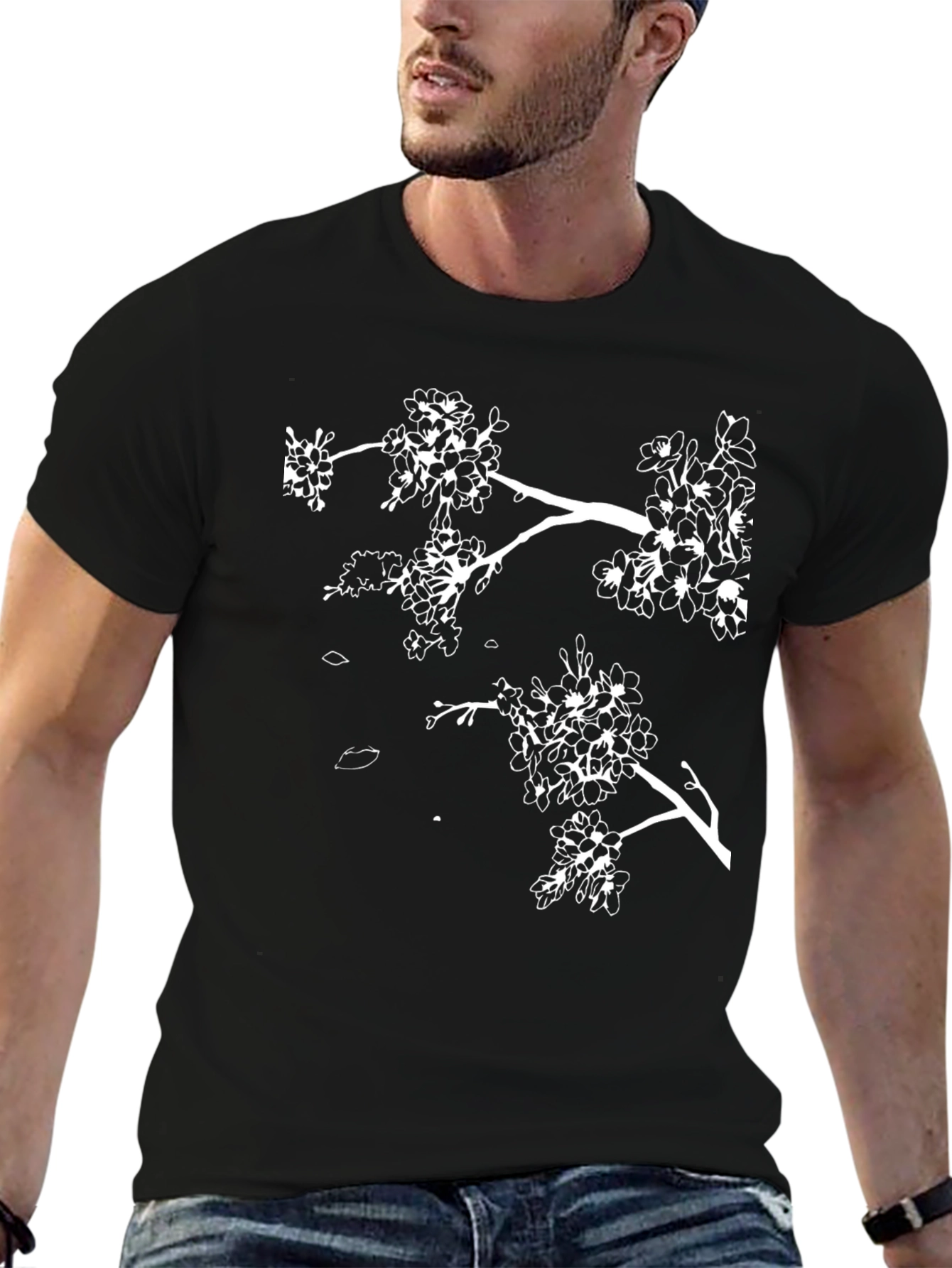 Black Blossom Tee - Minimalist Floral Design