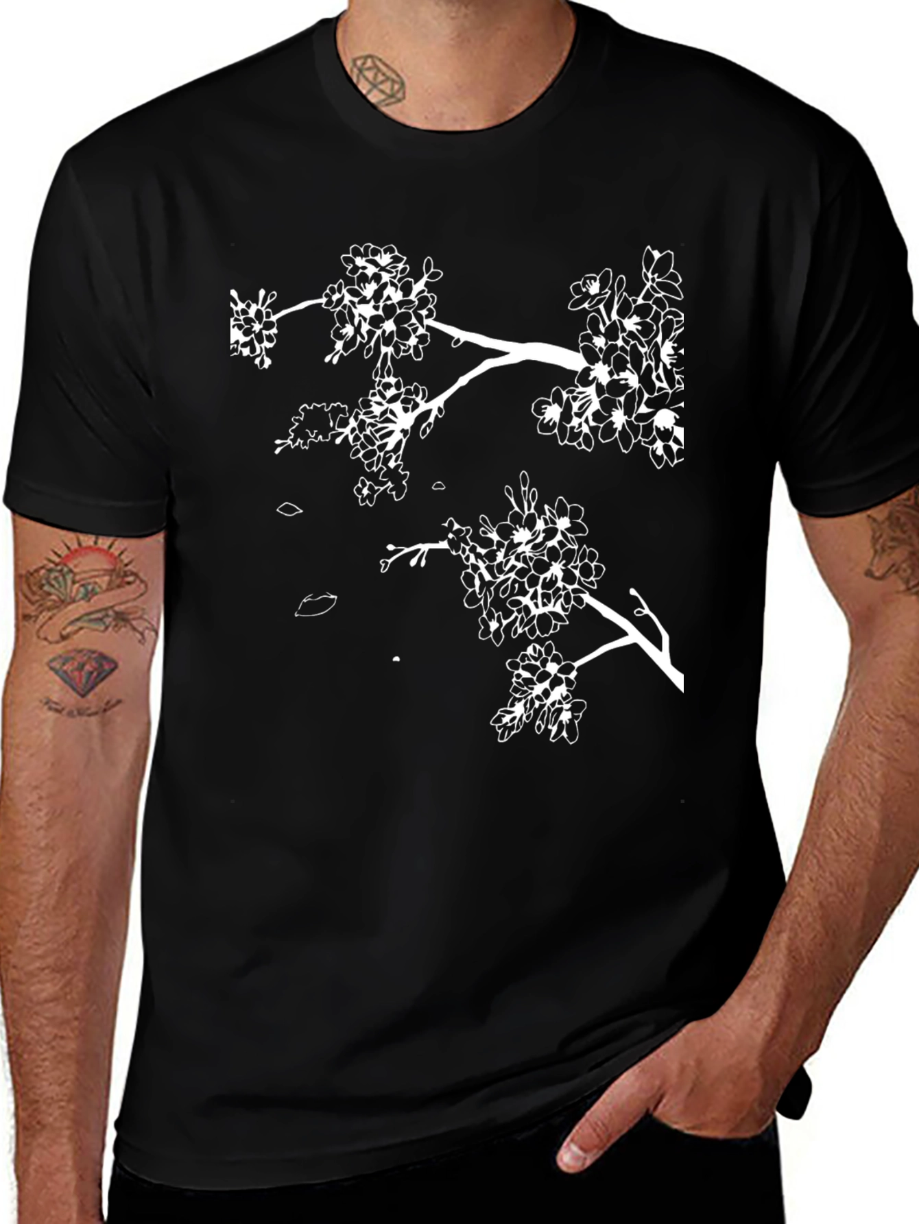 Black Blossom Tee - Minimalist Floral Design