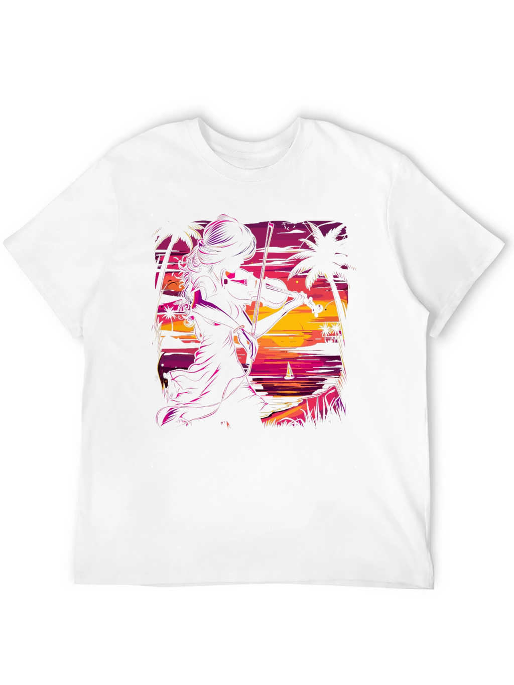 Sunset Violinist Graphic Tee - Stylish Black T-Shirt