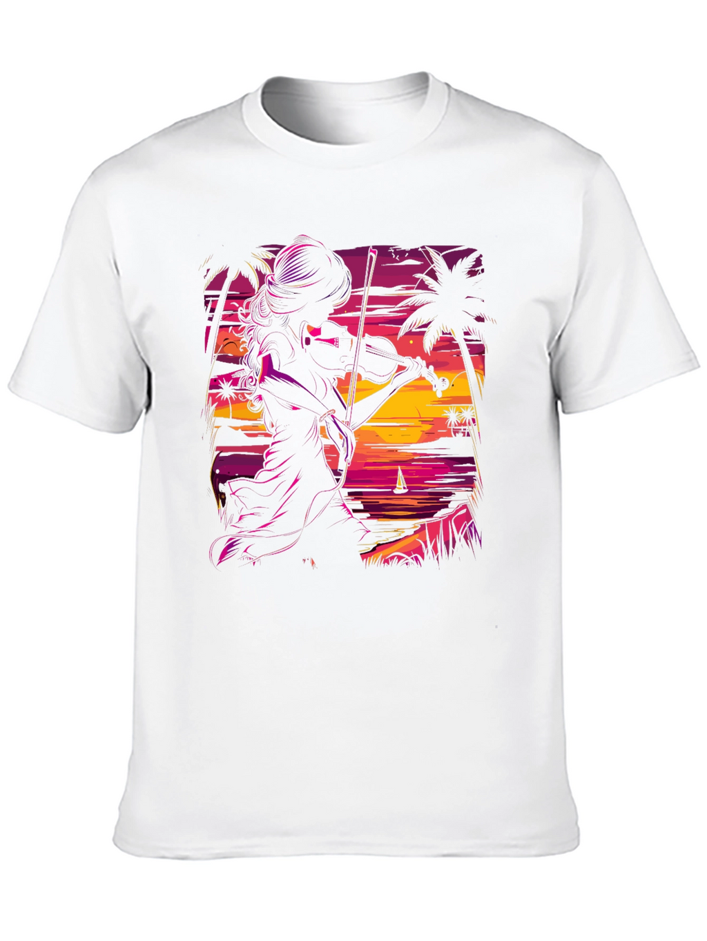 Sunset Violinist Graphic Tee - Stylish Black T-Shirt
