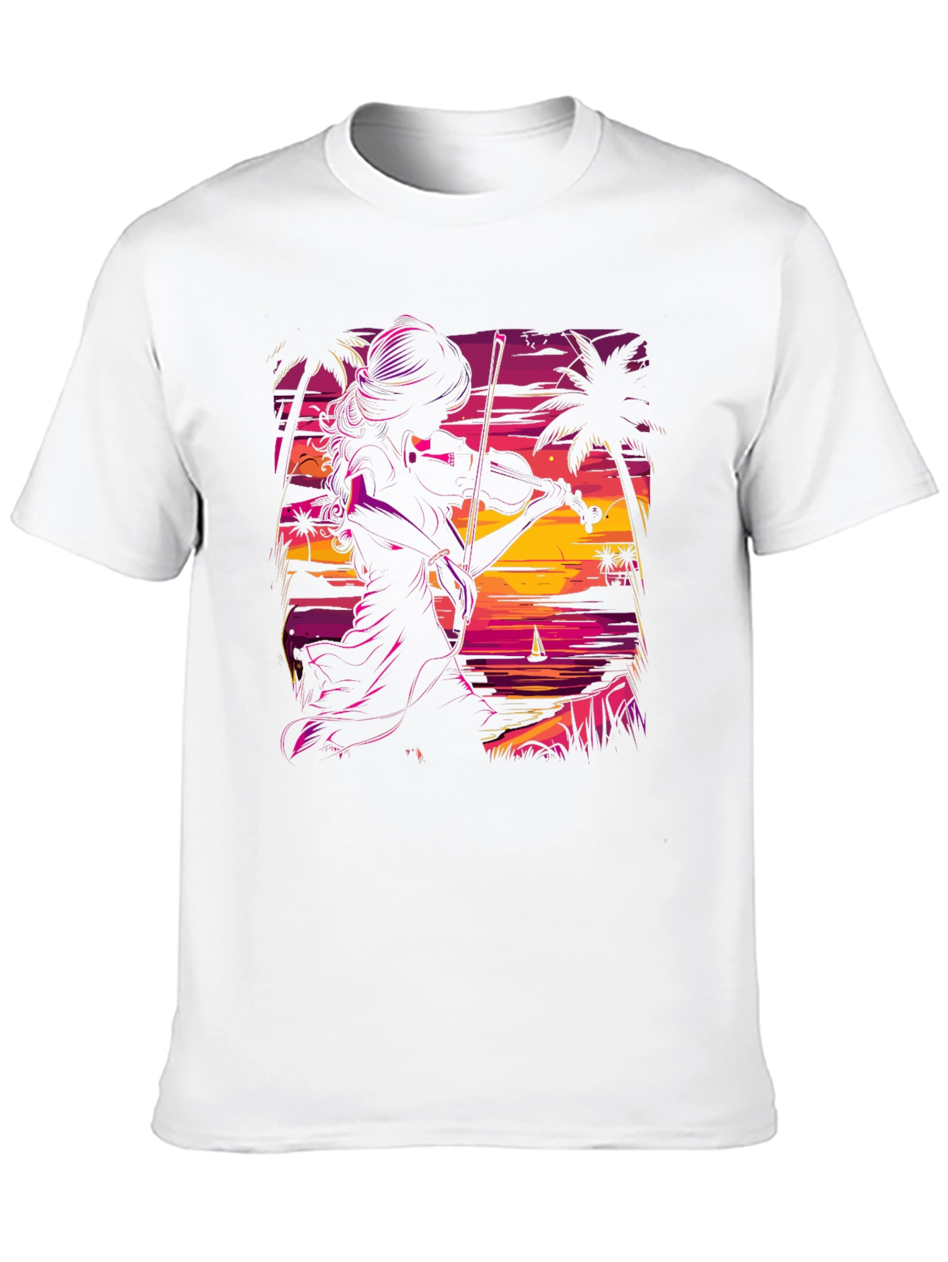 Sunset Violinist Graphic Tee - Stylish Black T-Shirt