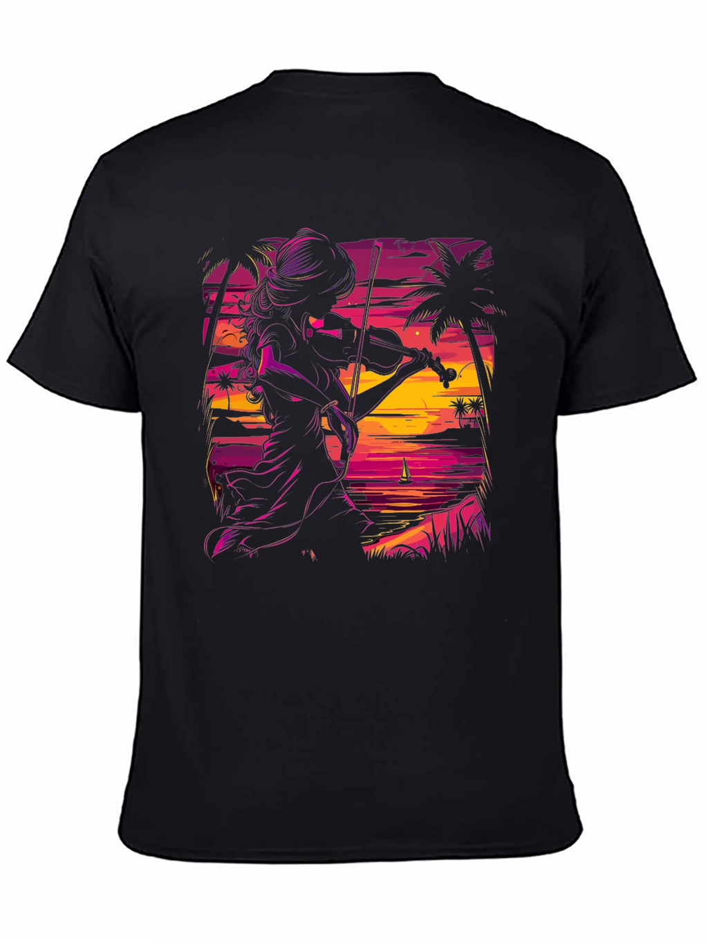 Sunset Violinist Graphic Tee - Stylish Black T-Shirt