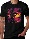 Sunset Violinist Graphic Tee - Stylish Black T-Shirt