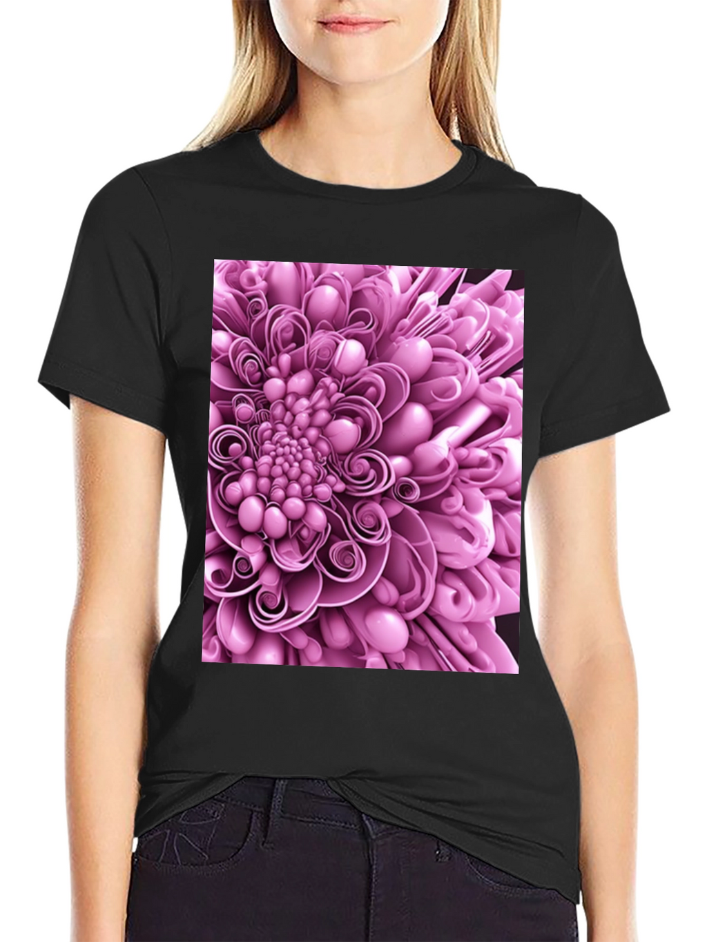 Abstract Flower Graphic Print Black T-Shirt