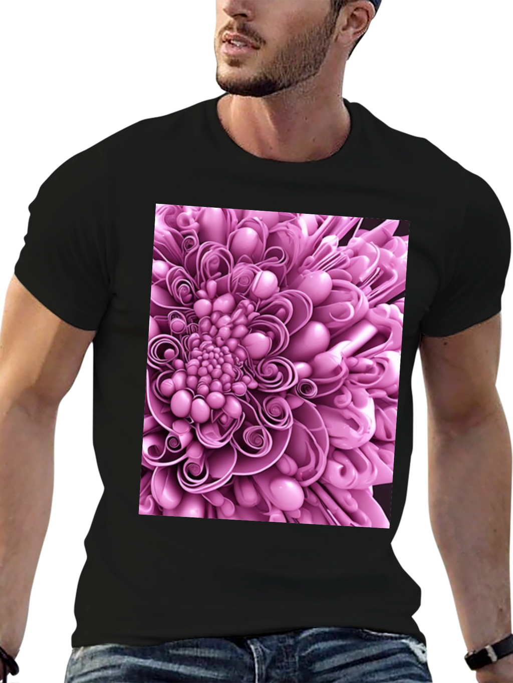 Abstract Flower Graphic Print Black T-Shirt