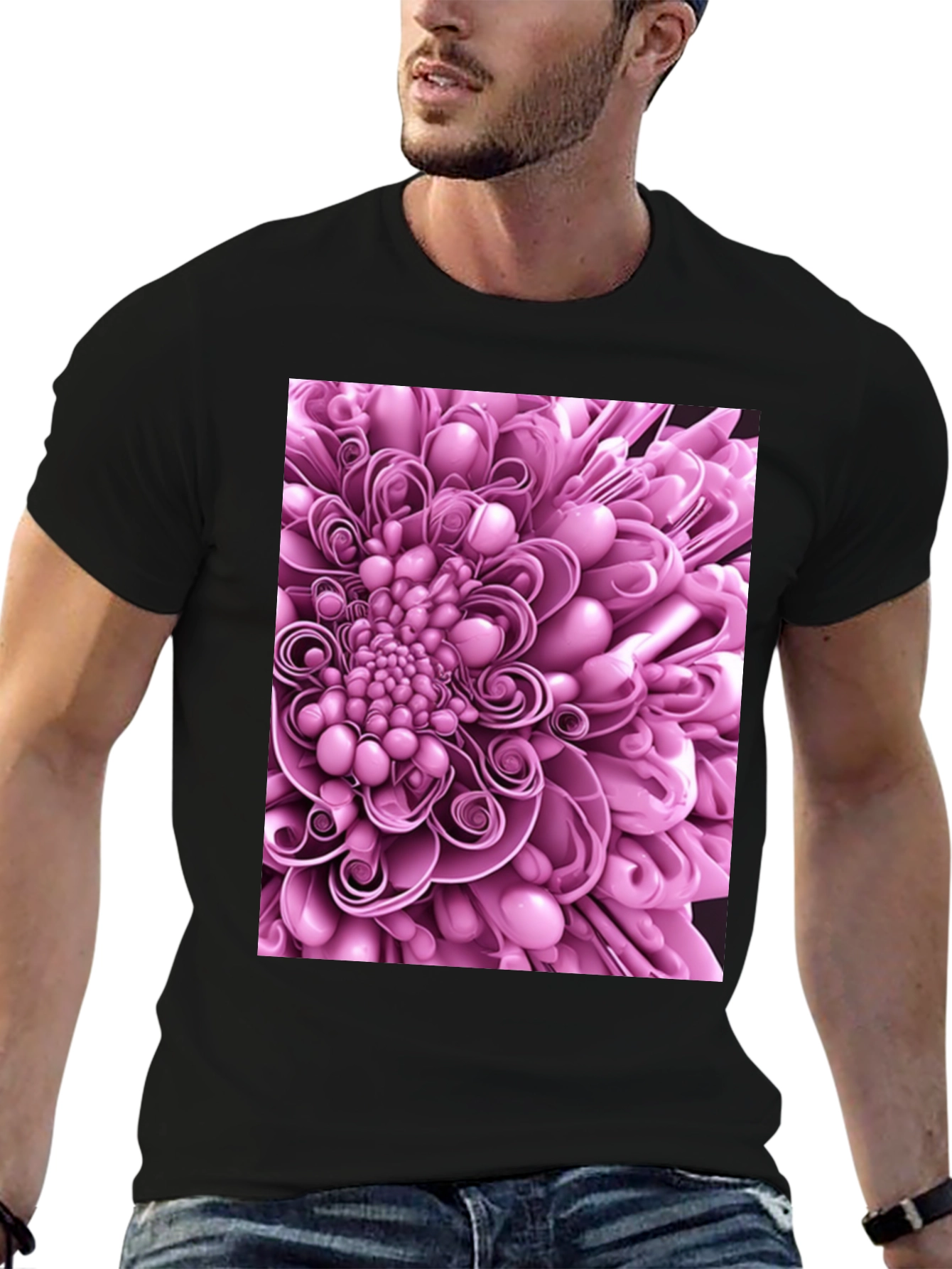 Abstract Flower Graphic Print Black T-Shirt