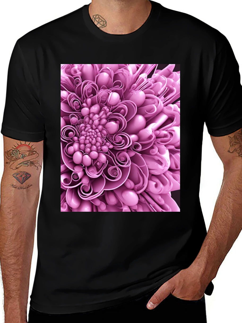 Abstract Flower Graphic Print Black T-Shirt