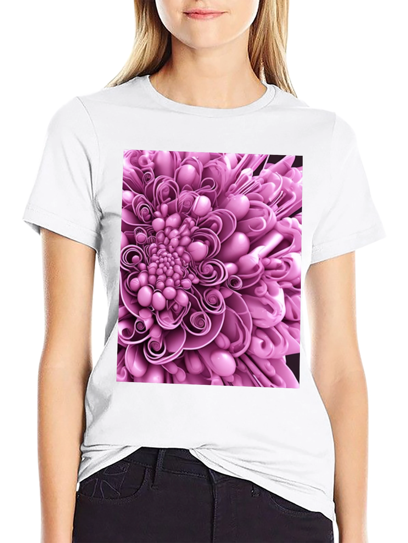 Abstract Flower Graphic Print Black T-Shirt