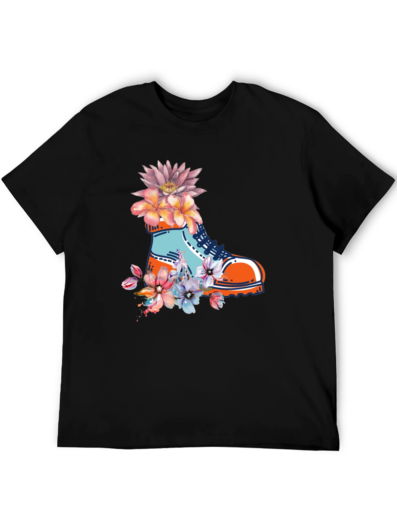 Floral Boot Print Black T-Shirt