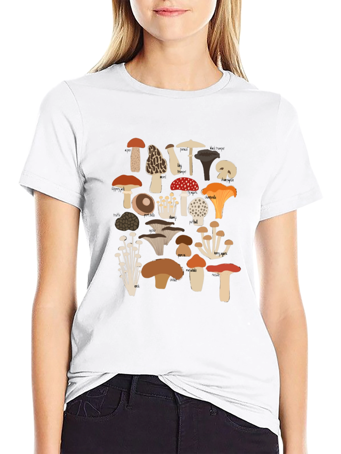 Mushroom Print Tee - Nature Lovers Black T-Shirt