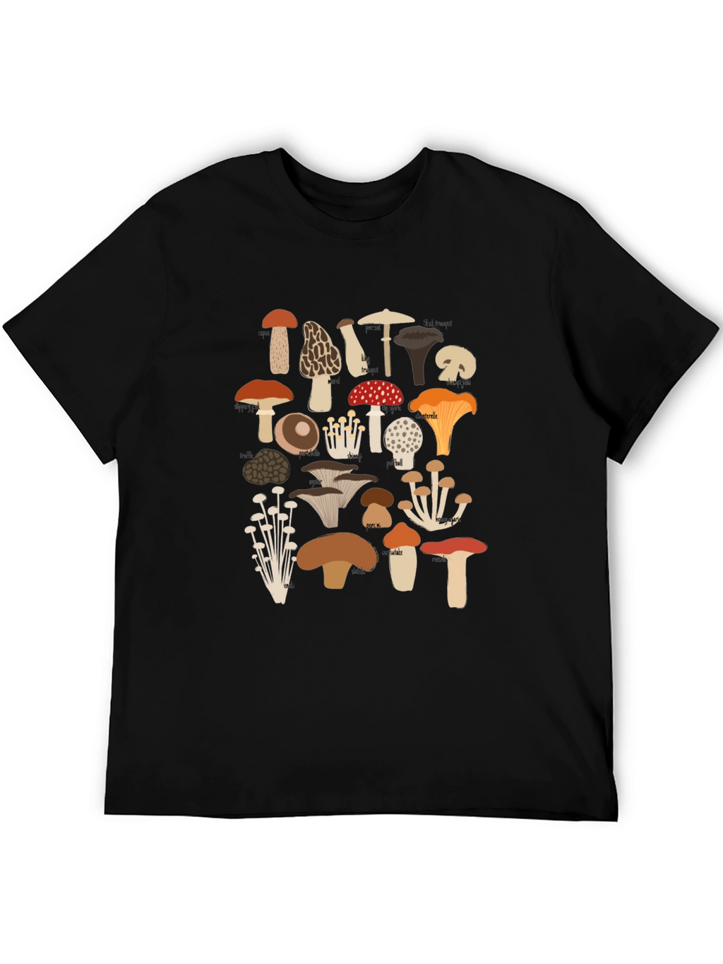 Mushroom Print Tee - Nature Lovers Black T-Shirt