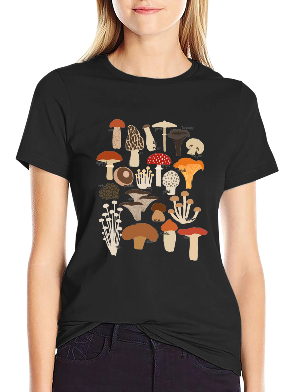 Mushroom Print Tee - Nature Lovers Black T-Shirt