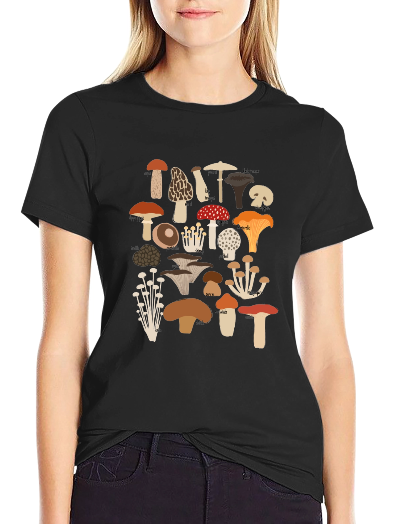 Mushroom Print Tee - Nature Lovers Black T-Shirt