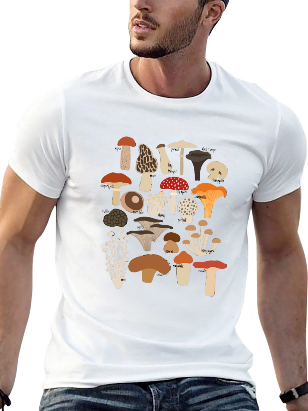 Mushroom Print Tee - Nature Lovers Black T-Shirt
