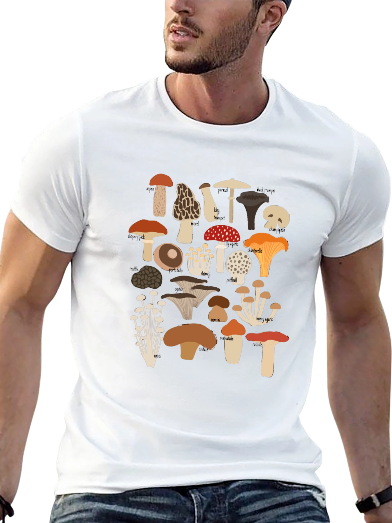 Mushroom Print Tee - Nature Lovers Black T-Shirt