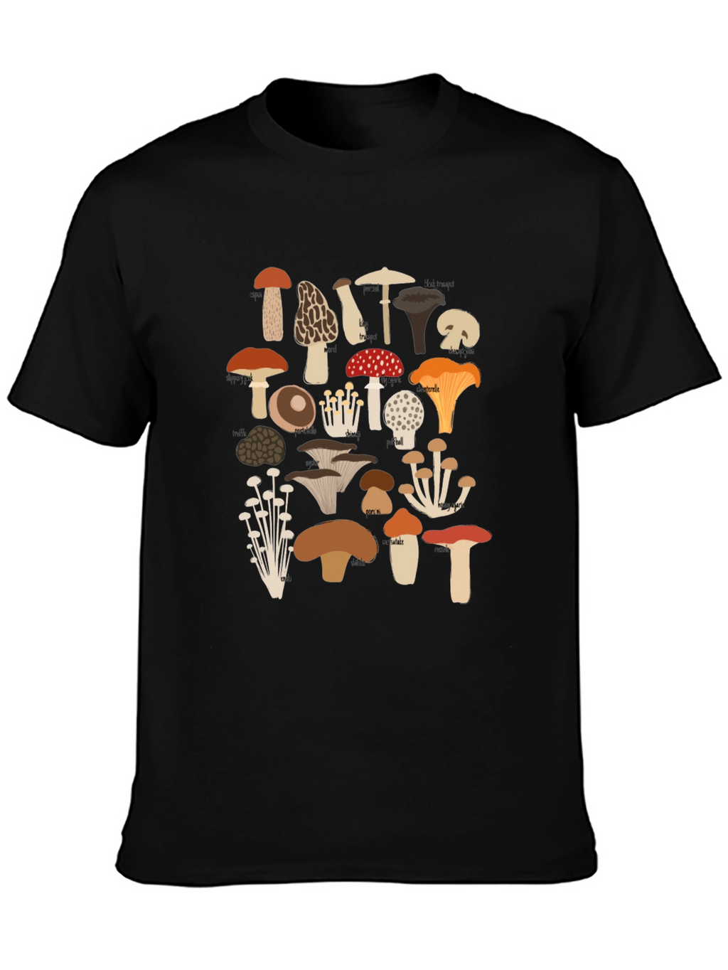 Mushroom Print Tee - Nature Lovers Black T-Shirt