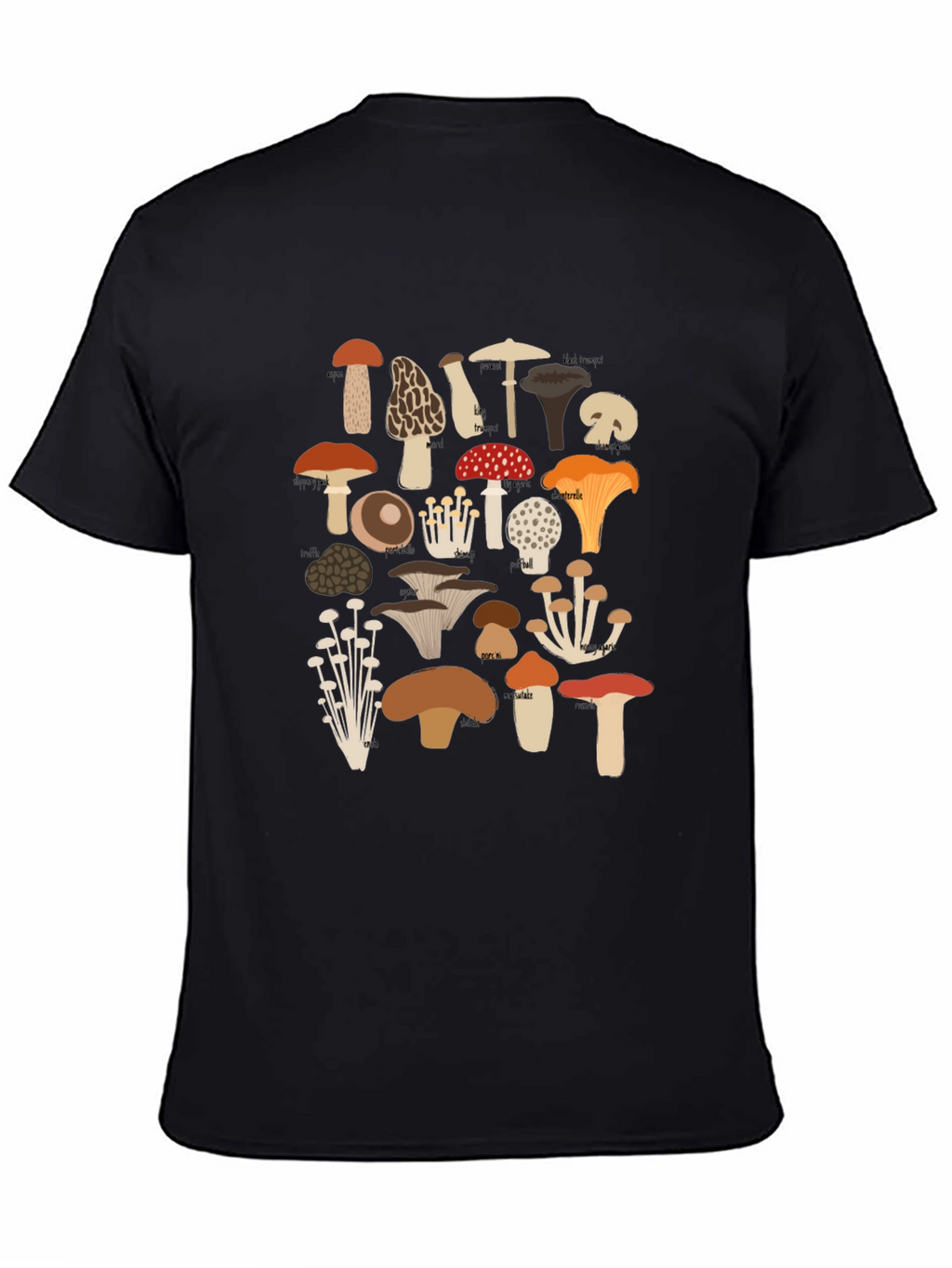 Mushroom Print Tee - Nature Lovers Black T-Shirt