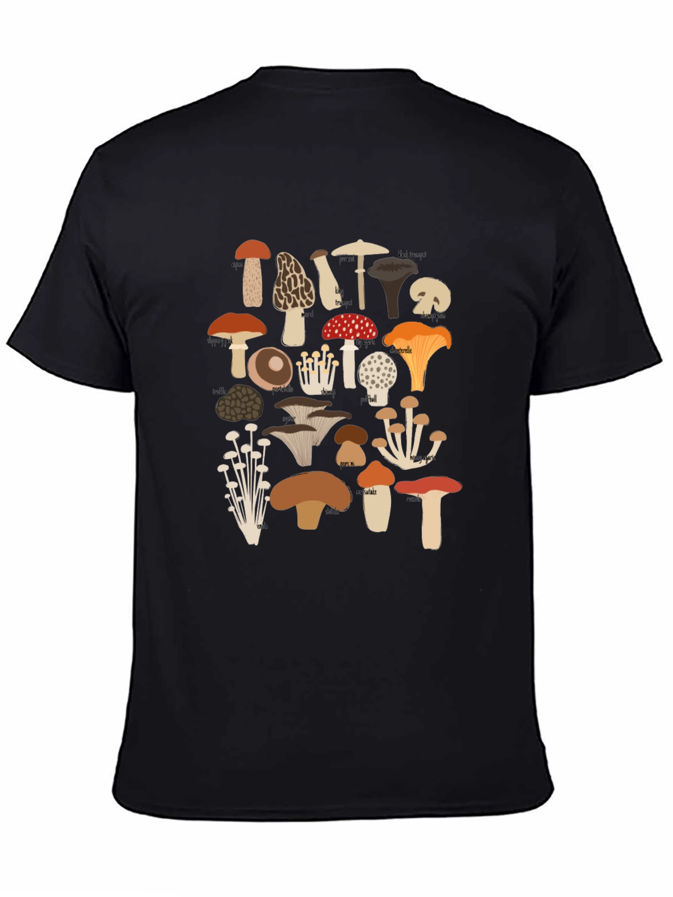 Mushroom Print Tee - Nature Lovers Black T-Shirt