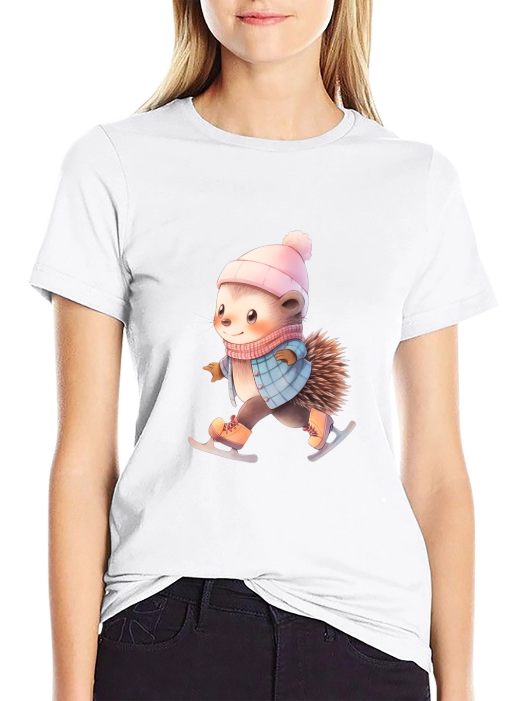 Skating Hedgehog T-Shirt - Winter Cute Animal