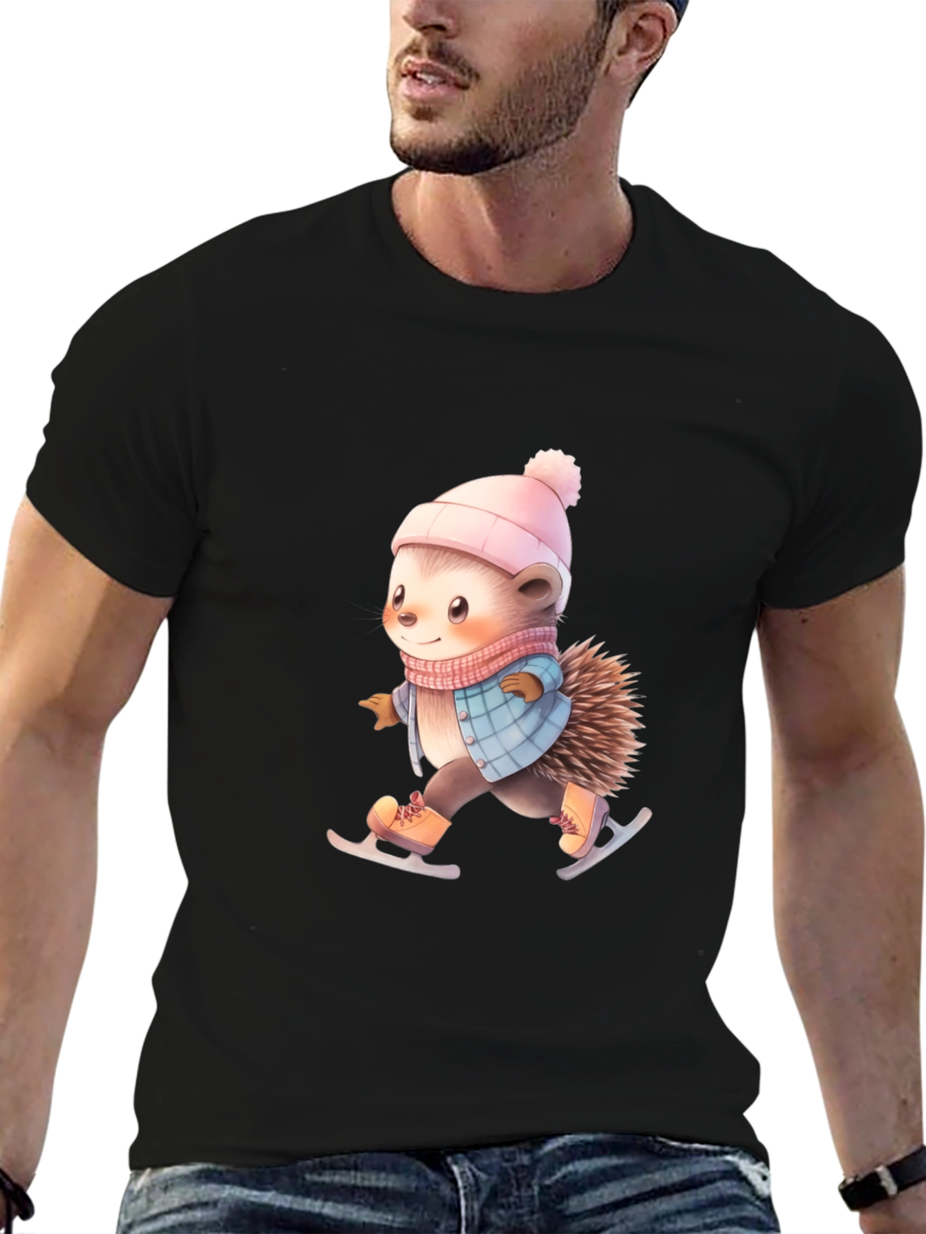 Skating Hedgehog T-Shirt - Winter Cute Animal