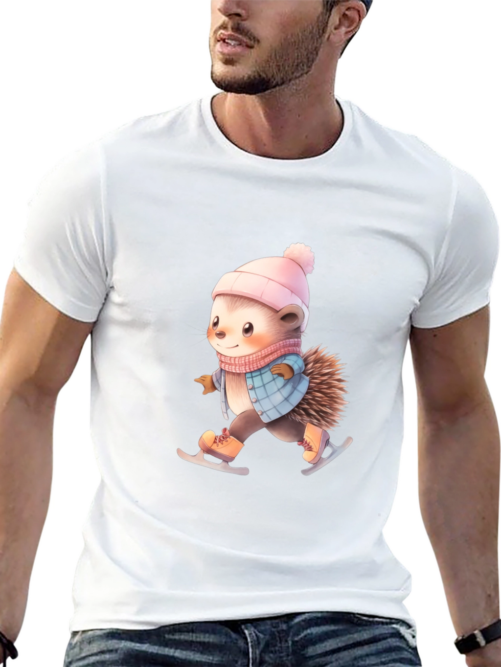 Skating Hedgehog T-Shirt - Winter Cute Animal