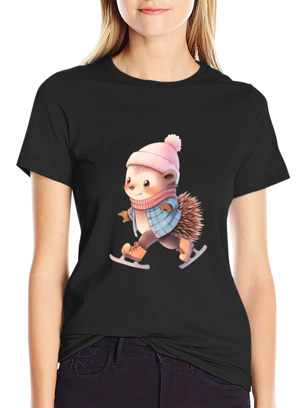 Skating Hedgehog T-Shirt - Winter Cute Animal
