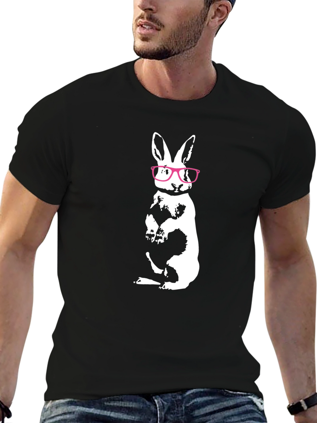 Cool Rabbit Tee - Black Cotton Graphic Shirt
