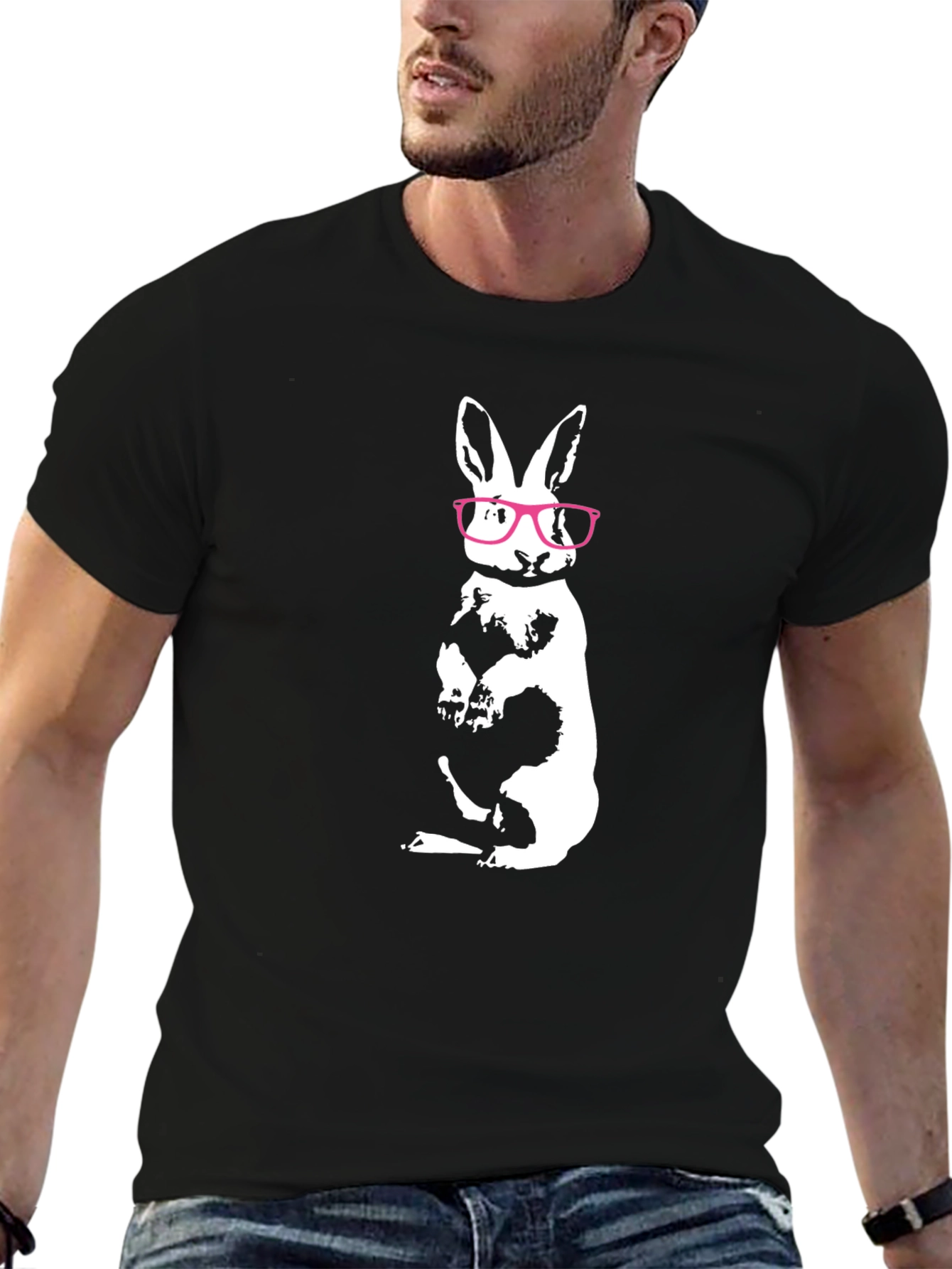 Cool Rabbit Tee - Black Cotton Graphic Shirt