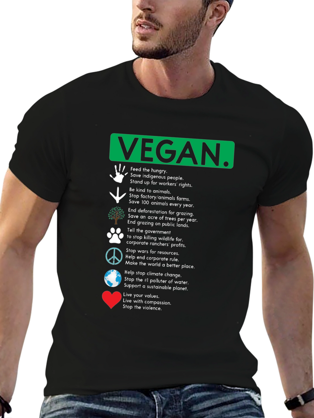 Vegan Values Graphic T-Shirt - Compassion Activism Tee