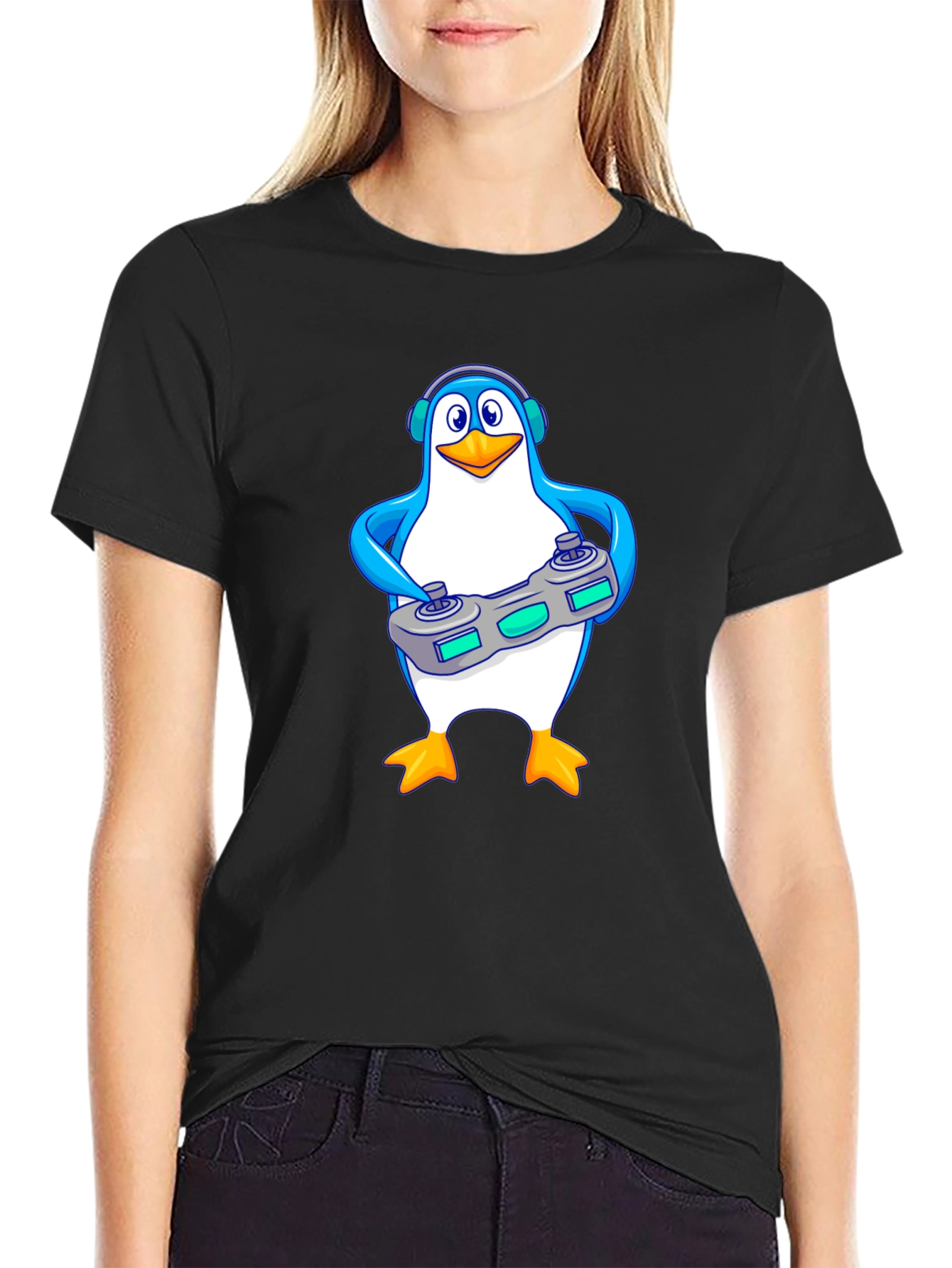 Gamer Penguin Graphic Tee - Black