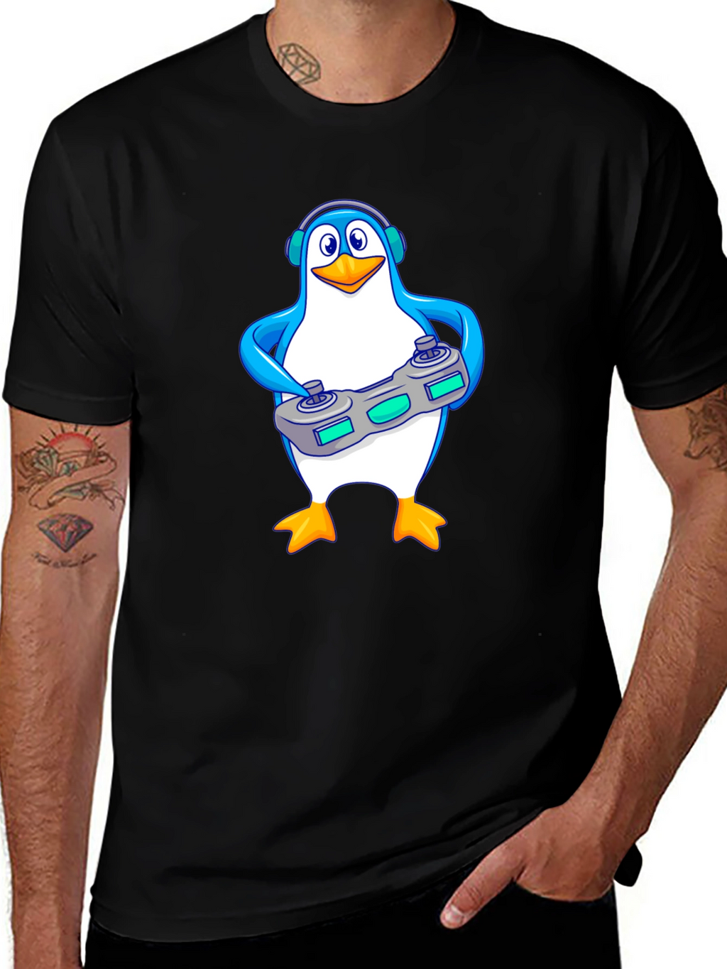 Gamer Penguin Graphic Tee - Black