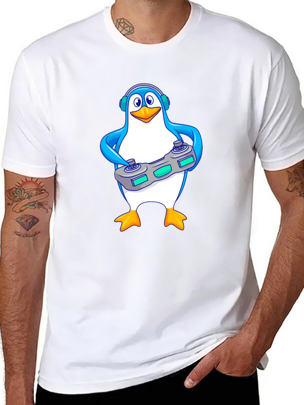 Gamer Penguin Graphic Tee - Black