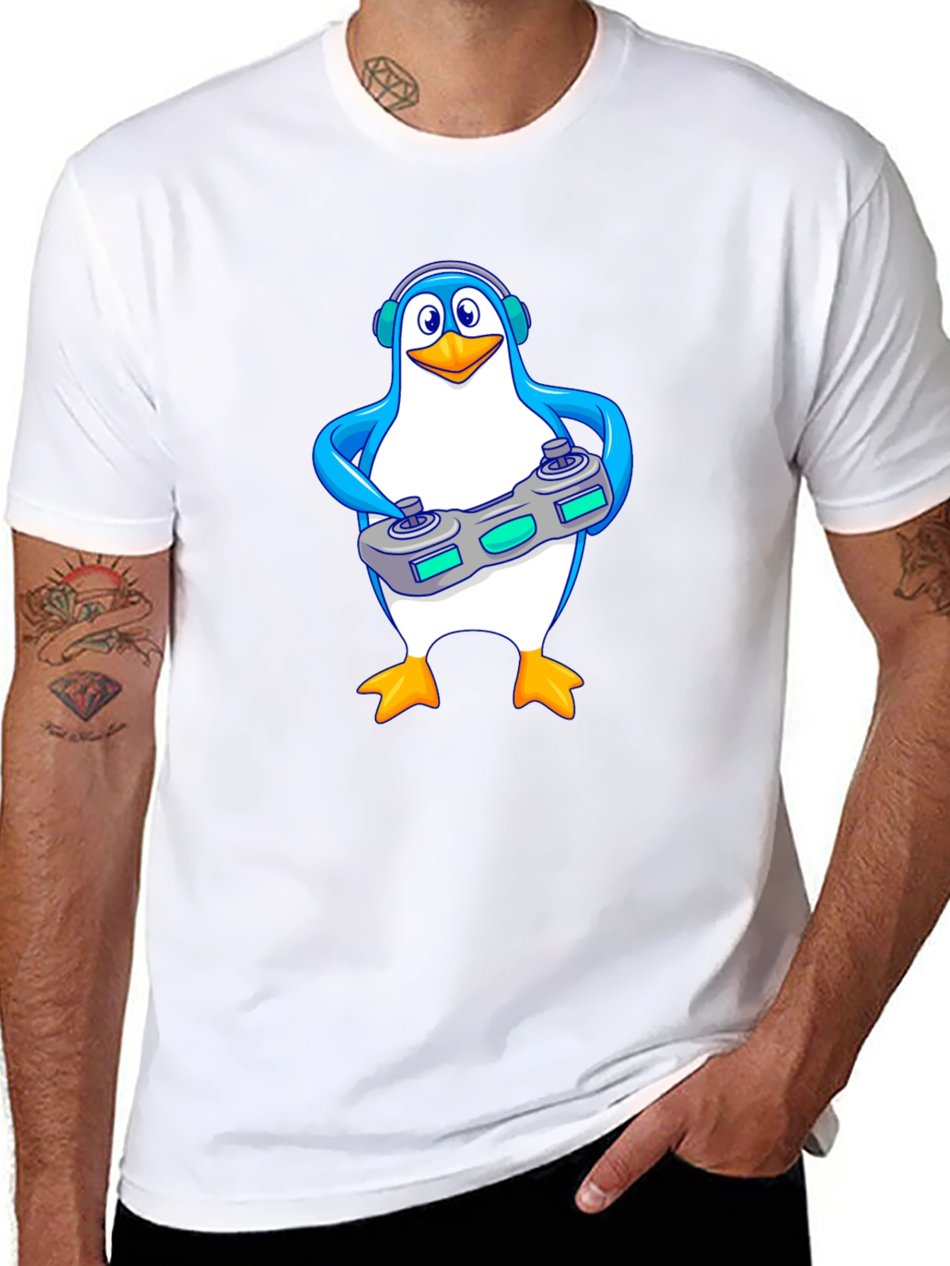 Gamer Penguin Graphic Tee - Black